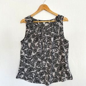 CROFT & BARROW Women’s XL Black & White Floral Pleated Neck Sleeveless Top